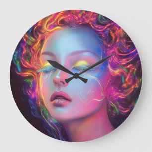 Alien Woman with Cosmic Hair  Large Clock