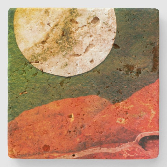 Alien world orbited by large space rock  stone coaster (Front)