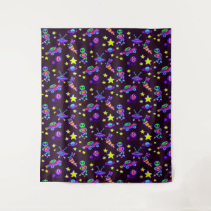 Aliens And Stars In Outer Space Print  Tapestry