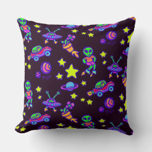 Aliens And Stars In Outer Space Print Throw Pillow