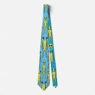 Aliens are here. Retro pattern L Blue BG Tie