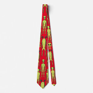 Aliens are here. Retro pattern Red BG Tie