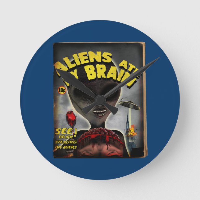 Aliens Ate My Brain Pulp Cover Style Wall Clock (Front)