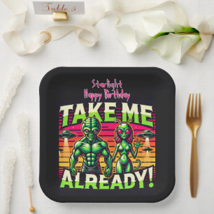 Aliens Await in Cosmic Design! Paper Plate