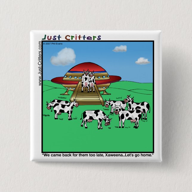 Aliens Cows 2 Inch Square Button (Front)