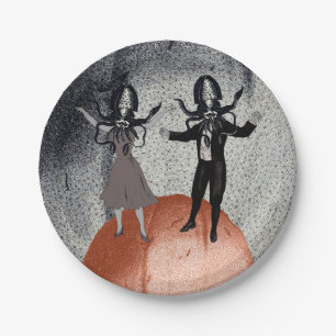 Aliens dance celebration paper plate