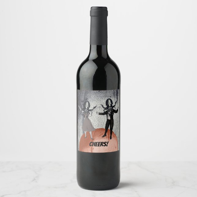 Aliens dance celebration wine label (Front)