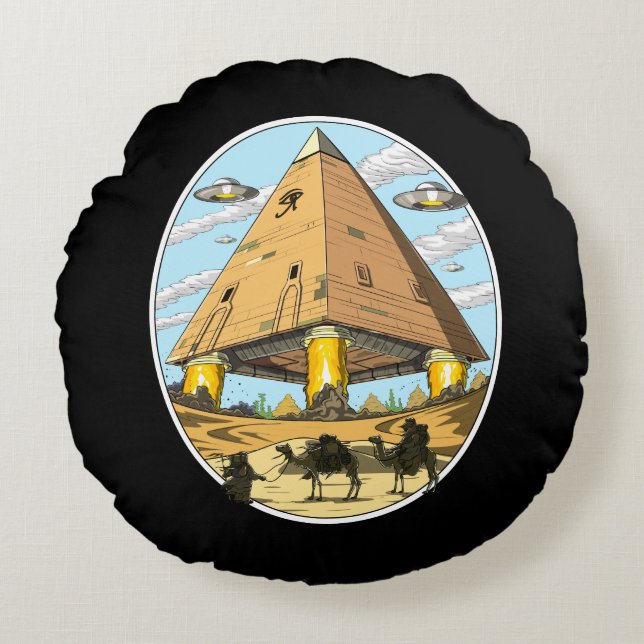 Aliens Egyptian Pyramids UFO Conspiracy Annunaki Round Pillow (Front)