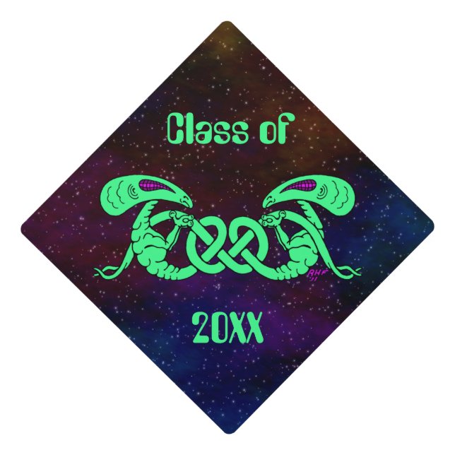 Aliens Entwined (Aliens and Celtic Knot) Graduation Cap Topper (Front)