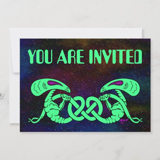 Aliens Entwined (Aliens and Celtic Knot) Invitation (Front)