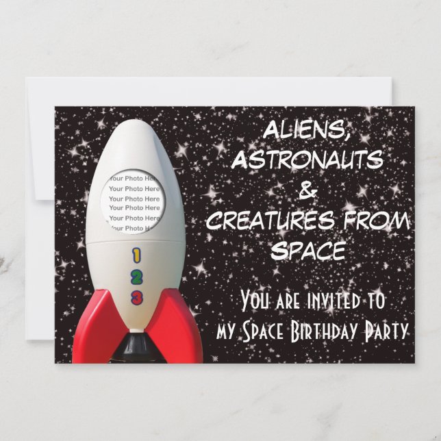 Aliens et astronautes Invitation d'anniversaire (Devant)