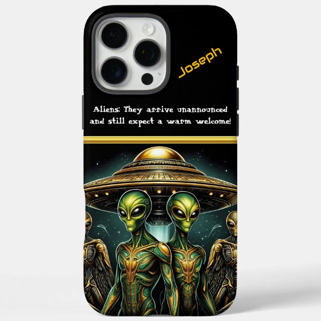 Aliens Gather by Golden Spaceship at Area 51 Case-Mate iPhone Case (Back)