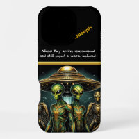 Aliens Gather by Golden Spaceship at Area 51