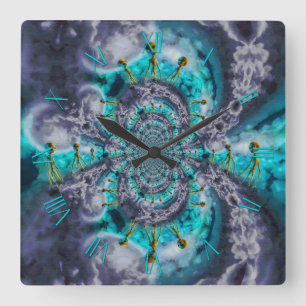 Aliens in the sky square wall clock