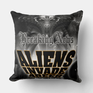 Aliens Invade 4 Beer Galaxy Attack Throw Pillow