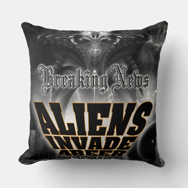 Aliens Invade 4 Beer Galaxy Attack Throw Pillow (Front)