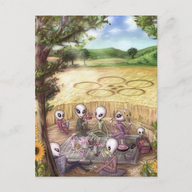 Aliens make picknick in crop circle - Postcard (Front)