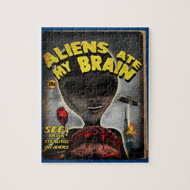 Aliens Mangez My Brain Pulp Style Puzzle (Vertical)