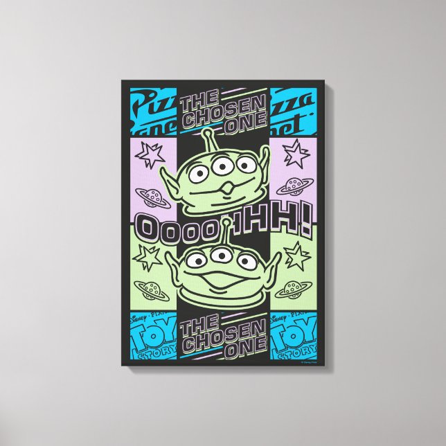 Aliens Neon Pizza Planet Collage Canvas Print (Front)