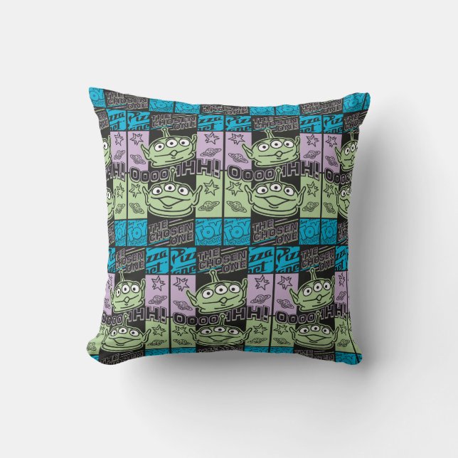 Aliens Neon Pizza Planet Collage Throw Pillow (Front)