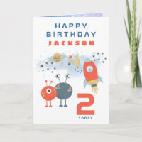 Aliens Spaceship Age 2 Birthday Space White