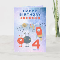 Aliens Spaceship Age 4 Birthday Space Lilac