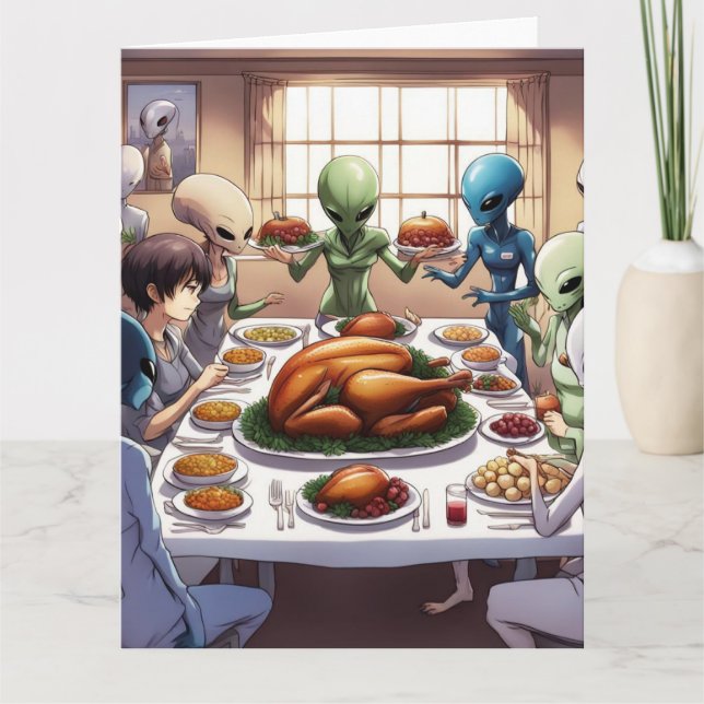 Aliens' Thanksgiving Celebration Card (Front)