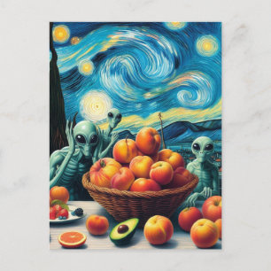 Aliens With Fruit Faux Van Gogh Postcard