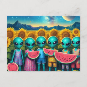 Aliens With Watermelon Postcard