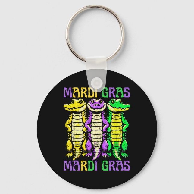 Aligator Crocodiles Louisiana Mardi Gras Carnival  Keychain (Front)