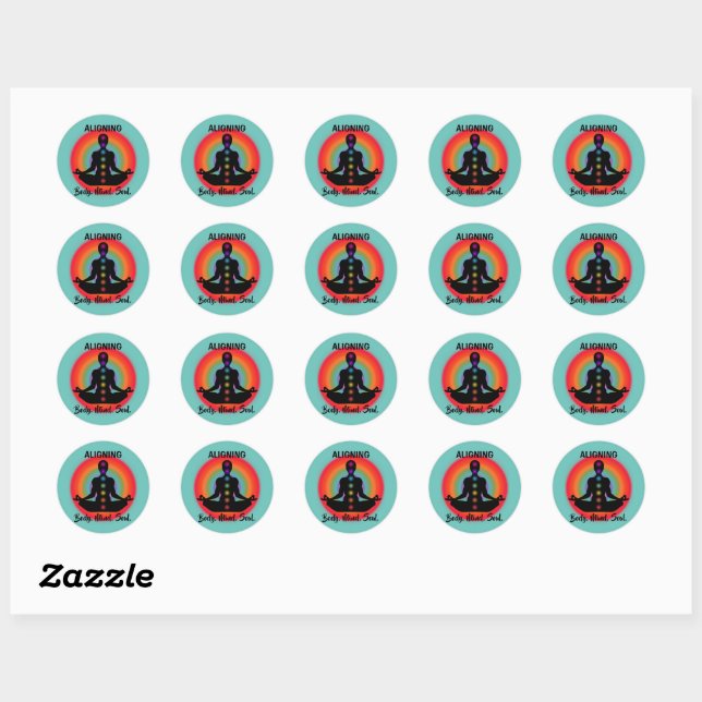 "Aligning Body Mind Soul" Chakra Meditation & Yoga Classic Round Sticker (Sheet)