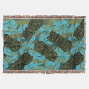 Ali'i Refuge Hawaiian Hibiscus Tiki Throw Blanket
