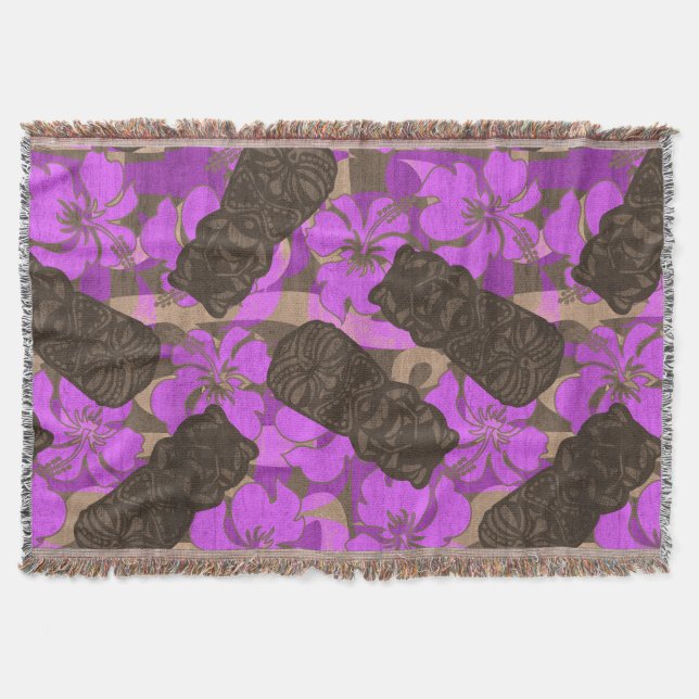 Ali'i Refuge Hawaiian Hibiscus Tiki Throw Blanket (Front)