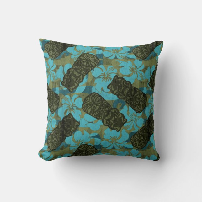 Ali'i Refuge Hawaiian Hibiscus Tiki Throw Pillow (Front)