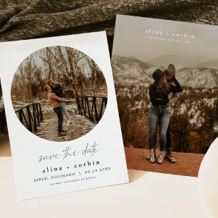 ALINA Modern Minimalist Round Photo Save the Date Invitation