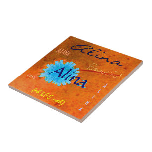 Alina Name and Irish Meaning with Blue Flower Tile