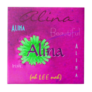 Alina Name and Irish Meaning with Green Flower Tile