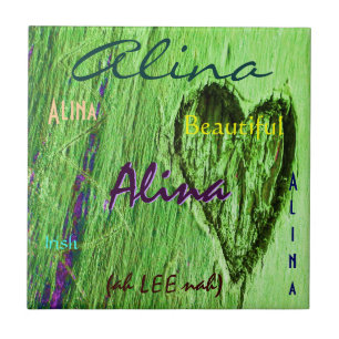 Alina Name and Irish Meaning with Green Heart Tile