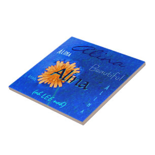 Alina Name and Irish Meaning with Orange Flower Tile