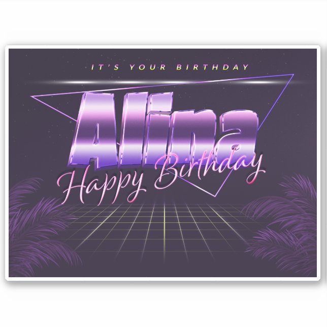 Alina Name First name lila retro Sticker Birthday (Front)