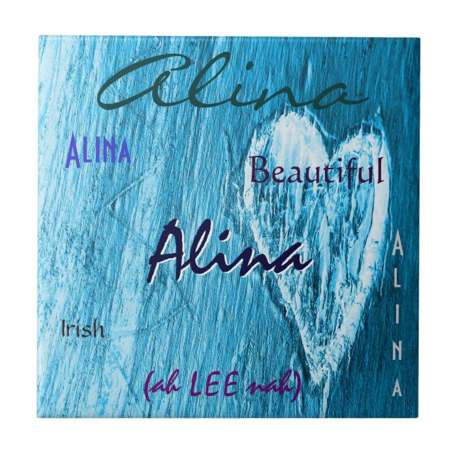 Alina Name Irish Meaning with Baby Blue Heart Tile (Front)