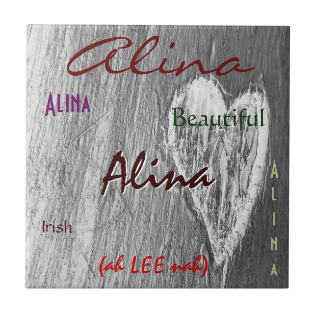 Alina Name Irish Meaning with Light Grey Heart Tile (Front)