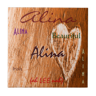 Alina Name Irish Meaning with Light Orange Heart Tile