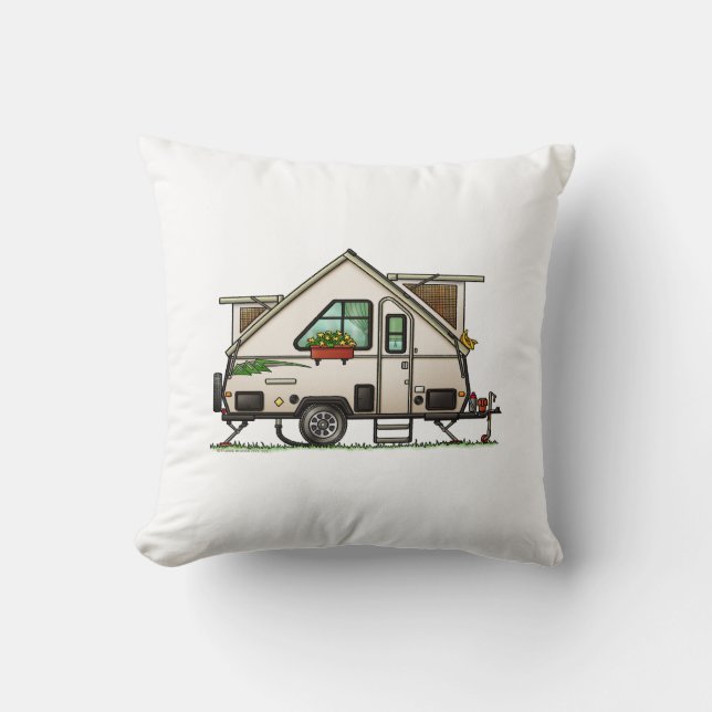 Aliner Pop Up RV happy camper art Ceramic Ornament Throw Pillow (Front)