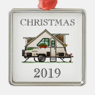Aliner Pop Up RV happy camper art Metal Ornament