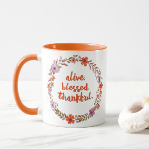 Alive Blessed Thankful Thanksgiving Watercolor Mug