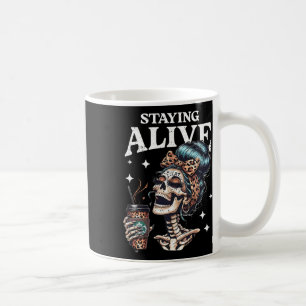 Alive Skeleton Halloween Leopard Messy Bun Women T Coffee Mug