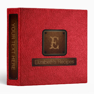 Alizarin crimson Leather Elegant Monogram Binder