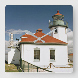 Alki Point Lighthouse, Seattle Washington Square Wall Clock