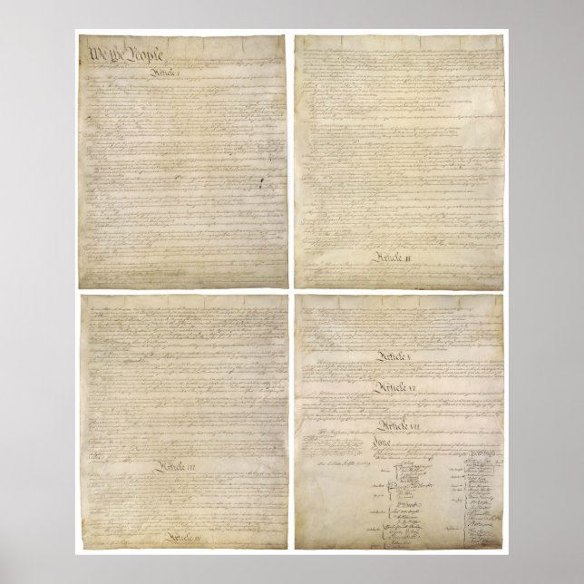 All 4 Original Pages of United States Constitution Poster (Front)